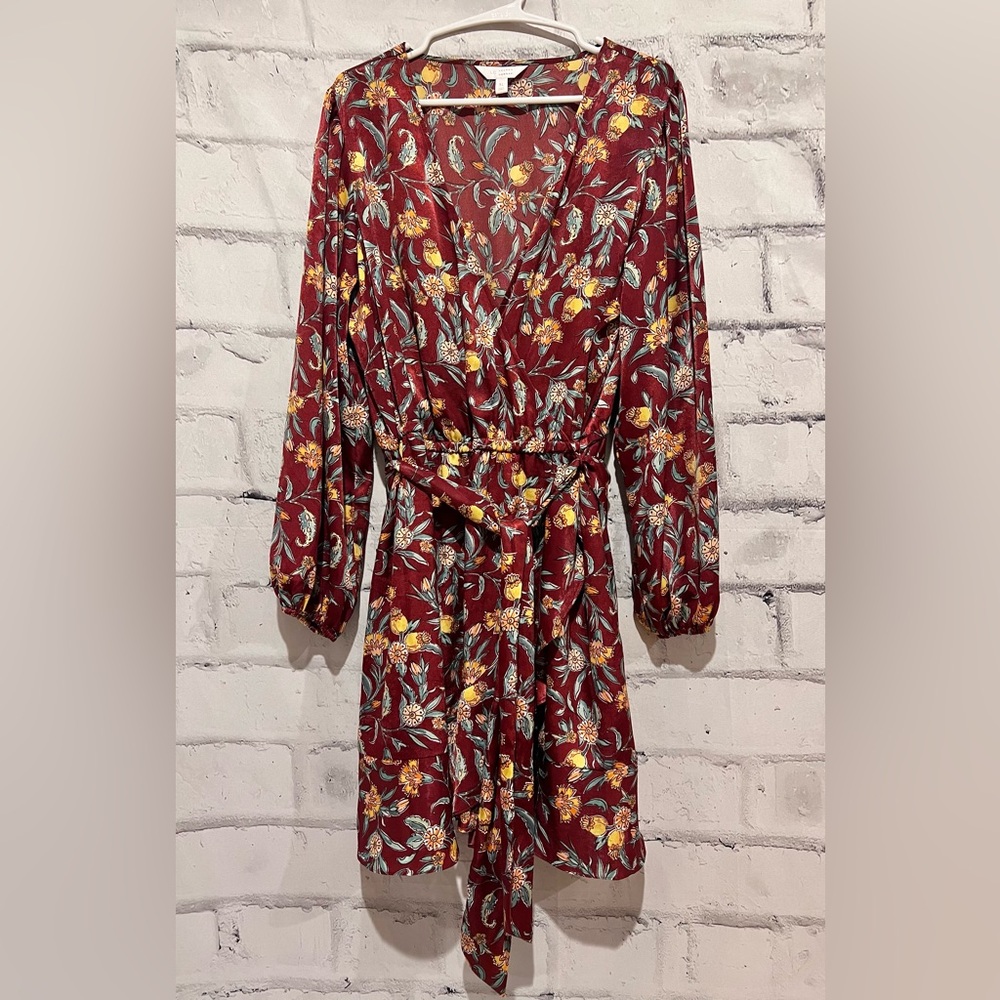 LC Lauren Conrad Floral Midi Dress - Burgundy and Yellow